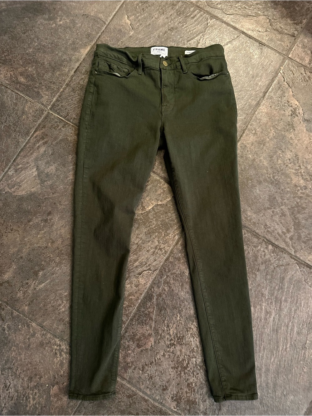 Frame Denim Olive Skinny Jeans in Deep Green